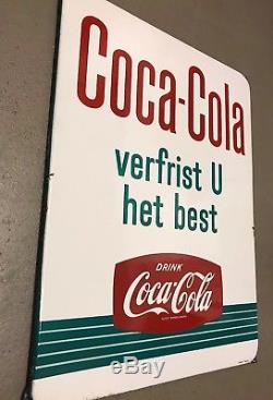 Coca Cola Enamel Emaille Sign Langcat The Netherlands 1950s