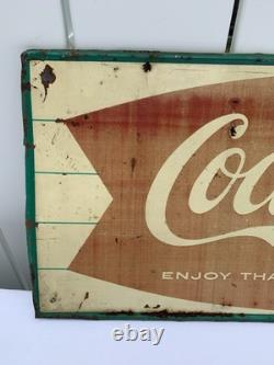 Coca Cola Fish Tail Sign Vintage 1950s Steel Litho 12x32 MCA 1455