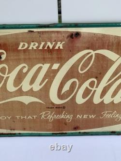 Coca Cola Fish Tail Sign Vintage 1950s Steel Litho 12x32 MCA 1455