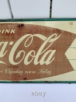 Coca Cola Fish Tail Sign Vintage 1950s Steel Litho 12x32 MCA 1455