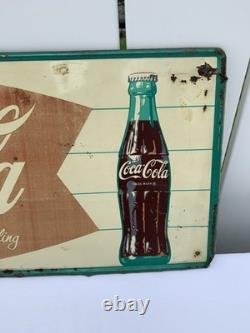Coca Cola Fish Tail Sign Vintage 1950s Steel Litho 12x32 MCA 1455