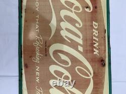 Coca Cola Fish Tail Sign Vintage 1950s Steel Litho 12x32 MCA 1455