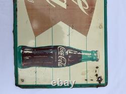Coca Cola Fish Tail Sign Vintage 1950s Steel Litho 12x32 MCA 1455