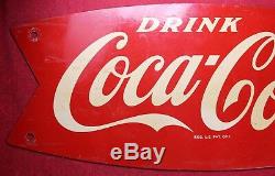 Coca Cola Fishtail Metal 12x5 Metal Sign 1960's Soda Pop Vintage
