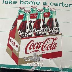 Coca Cola Fishtail Take Home a Carton Metal Advertising Sign RARE
