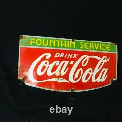 Coca Cola Fountain Gas Station Porcelain Enamel Sign 27 X 14 In Ss