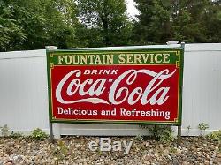 Coca Cola Fountain Service 4' × 6' Vintage Enamel Sign