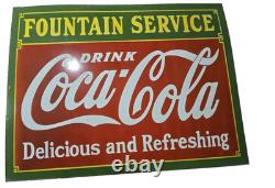 Coca Cola Fountain Service Delicious And Refreshing Porcelain Enamel Sign 60x46