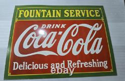 Coca Cola Fountain Service Delicious And Refreshing Porcelain Enamel Sign 60x46