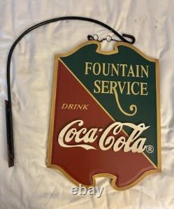 Coca-Cola Fountain Service Dual Sided Wood Sign Red Green Gold Soda Theme