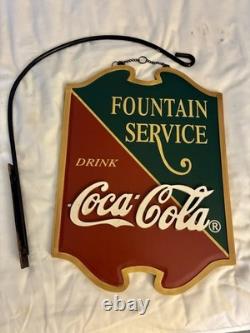 Coca-Cola Fountain Service Dual Sided Wood Sign Red Green Gold Soda Theme