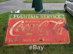 Coca-Cola Fountain Service Porcelain Sign 1933 100% Original 8' W x 4'-6 H