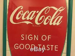 Coca Cola HUGE VINTAGE TIN METAL SIGN GORGEOUS UNHUNG beautiful 52TALL LAST ONE