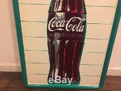 Coca Cola HUGE VINTAGE TIN METAL SIGN GORGEOUS UNHUNG beautiful 52TALL LAST ONE
