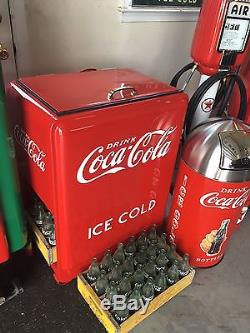 Coca Cola ICE COLD Trash Can SS TOP VERY NICE! 12 Gal. 29 Tall