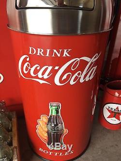 Coca Cola ICE COLD Trash Can SS TOP VERY NICE! 12 Gal. 29 Tall