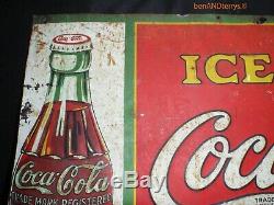 Coca-Cola In The Bottles 1930's Embossed Tin Soda Vintage Sign 26 1/2 x 19