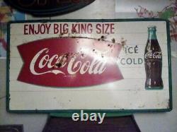 Coca Cola LARGE enjoy Big King Size ice ColdFISH TAIL SIGN 56x32 Vintage Rare