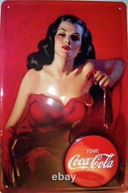 Coca Cola Lady In Red Blechschild Schild 3D geprägt gewölbt Tin Sign 20 x 30 cm