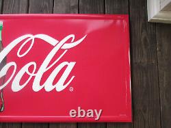 Coca-Cola Large Steel Sign Red Bottle with Embossed Script Logo 60 x 24