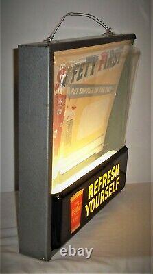 Coca Cola Lighted Refresh Yourself Safety First Theater Style Sign VERY NICE
