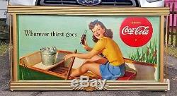 Coca Cola Litho Cardboard Sign 1942 Wood Metal Gold Frame Edwards Deutsch 62x34