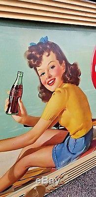Coca Cola Litho Cardboard Sign 1942 Wood Metal Gold Frame Edwards Deutsch 62x34