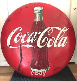 Coca-Cola Metal Button Sign, 36 diameter, Porcelain- Vintage Coke Advertising