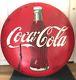 Coca-Cola Metal Button Sign, 36 diameter, Porcelain- Vintage Coke Advertising