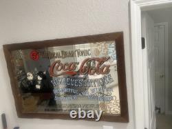 Coca-Cola Mirror Sign with Wood Frame The Ideal Brain Tonic Advertising
