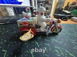 Coca Cola Motorcycle with Polar Bear Tin wind up toy Works