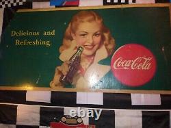 Coca Cola Original Cardboard sign 1948 Water Damage Missing Corner 56x27 Colors