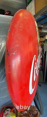 Coca-Cola Porcelain 1956 Button Sign 36 Soda Pop Gas Station Large