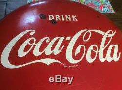 Coca Cola Porcelain Button Sign 24 inch Country Store Advertising