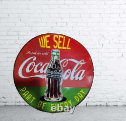 Coca Cola Porcelain Enamel Heavy Metal Sign 30 Inches Round SS