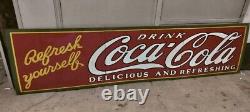 Coca Cola Porcelain Enamel Sign 30 X 120 Inches in 3 Parts