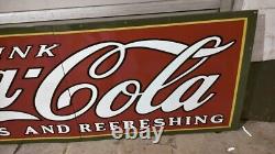 Coca Cola Porcelain Enamel Sign 30 X 120 Inches in 3 Parts