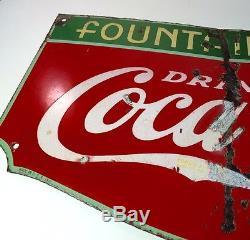 Coca Cola Porcelain Fountain Service Sign 1936