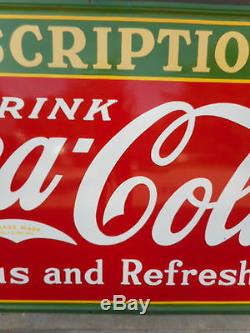 Coca Cola Porcelain Prescription Sign Original 8 x 4 Ft Exc. Cond. Antique 1933