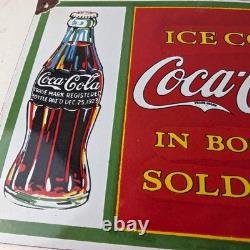Coca Cola Porcelain Sign Vintage Service Beverage Bottle Gas Pump Sign