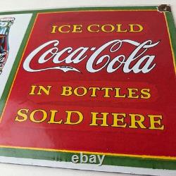 Coca Cola Porcelain Sign Vintage Service Beverage Bottle Gas Pump Sign