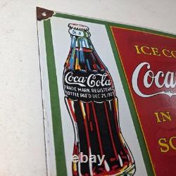 Coca Cola Porcelain Sign Vintage Service Beverage Bottle Gas Pump Sign