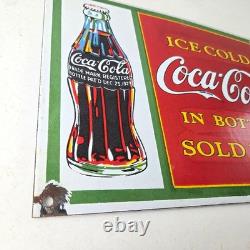 Coca Cola Porcelain Sign Vintage Service Beverage Bottle Gas Pump Sign