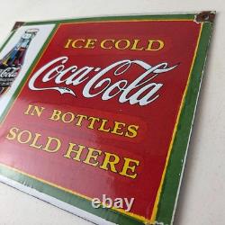 Coca Cola Porcelain Sign Vintage Service Beverage Bottle Gas Pump Sign