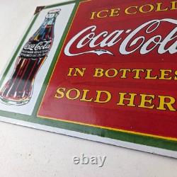 Coca Cola Porcelain Sign Vintage Service Beverage Bottle Gas Pump Sign