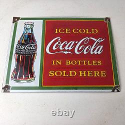 Coca Cola Porcelain Sign Vintage Service Beverage Bottle Gas Pump Sign