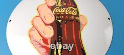 Coca Cola Porcelain Sign Vintage Service Beverage Button Gas Pump Sign