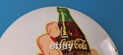 Coca Cola Porcelain Sign Vintage Service Beverage Button Gas Pump Sign