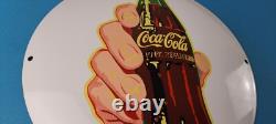 Coca Cola Porcelain Sign Vintage Service Beverage Button Gas Pump Sign