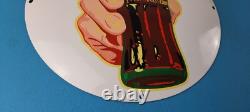 Coca Cola Porcelain Sign Vintage Service Beverage Button Gas Pump Sign